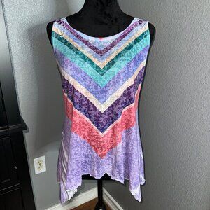 Vintage Only Nine‎ Tank Top Size M Chevron Lace Y2K Boho Chic Festival USA Retro